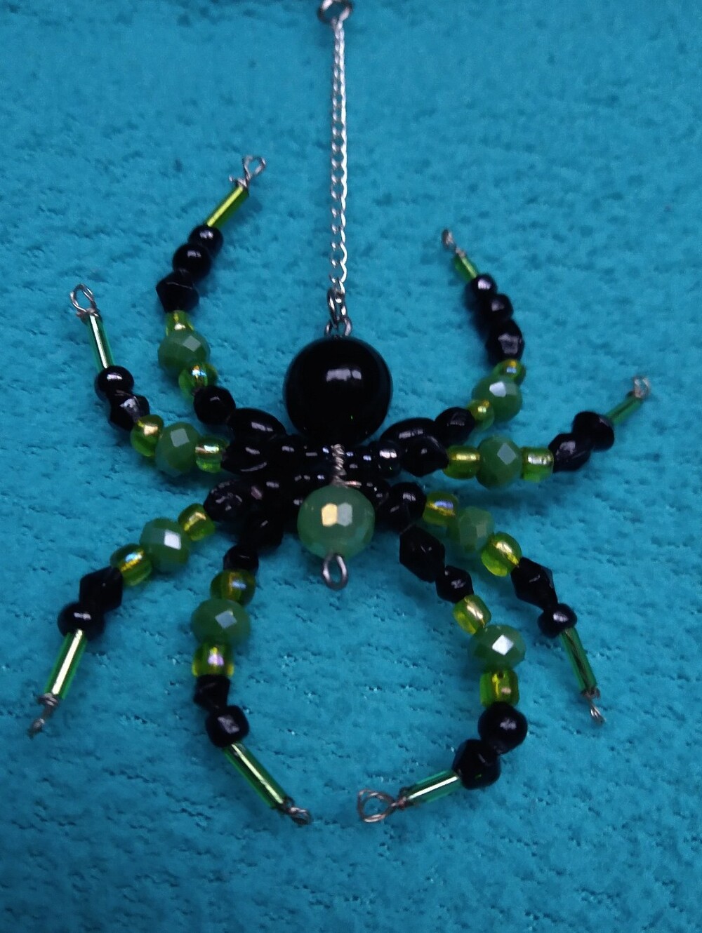Hand Crafted Black and Green Beaded Spider Necklace